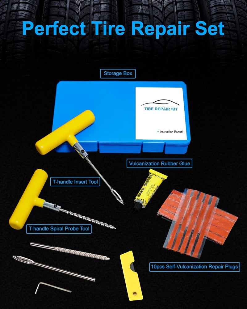 Beanewone Tire Repair Kit with Plugs, Tire Plug Kit Heavy Duty Professional for Car, ATV, Motorcycle, Truck, Flat Tire Emergency Repair (Boxed Type - 19 PCs) - Image 2